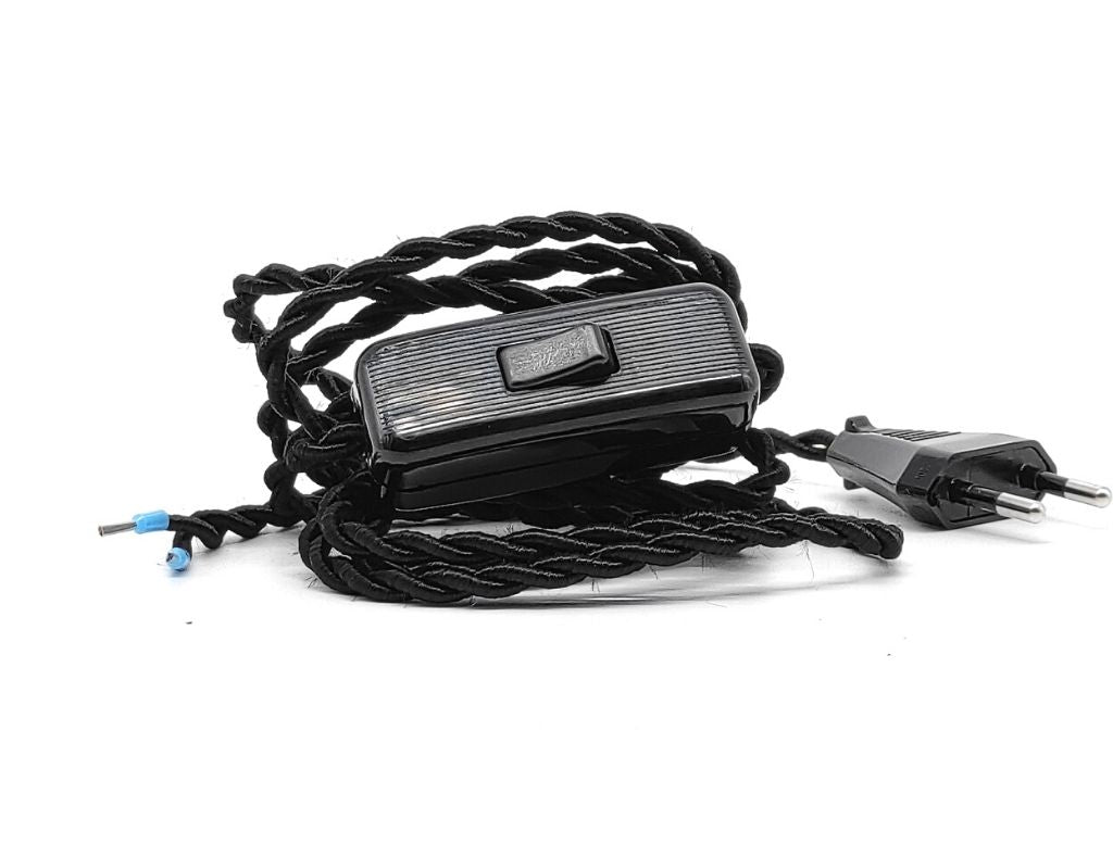 Geflechtkabel Mit Schalter Und Stecker Schwarz