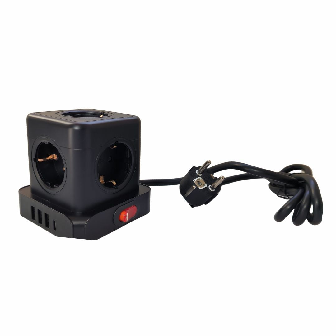 5-fach-steckdosenleiste + 4 Usb-anschlüsse (3 A + 1 C) Beleuchteter Schalter 1,5 M Verstärkte Weiße Bakelit-e27-fassung (16 A)