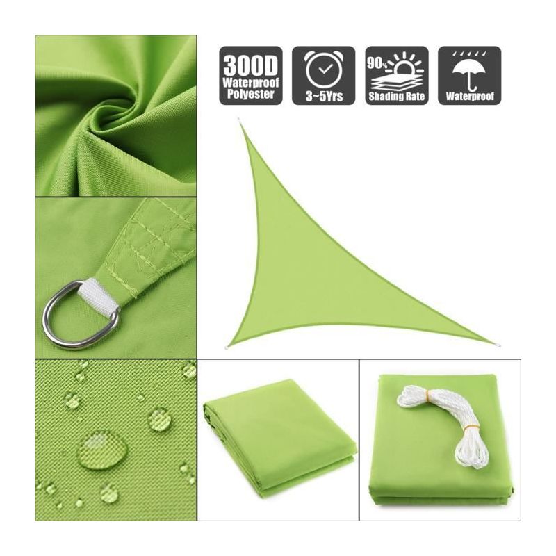 Tempsa Sonnensegel - Dreieckiger Sonnenschutz - 300d Wasserdicht, Grün, 3x4x5