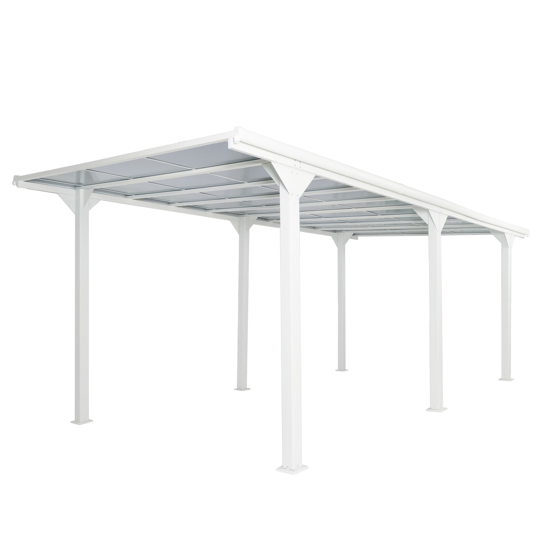[neuwertig] Alu-carport Hhg-126, Autoüberdachung Garage Unterstand, 10cm-gestell Polycarbonat-dach Regenrinne, 3x6m Weiß