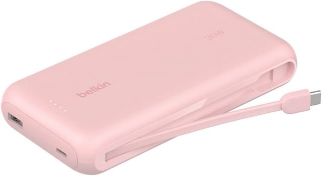 Belkin BoostCharge power bank - with integrated cable - 2 x USB-C USB - 30 Watt - MFI Certified Powerbank (Akku) - 20000 mAh
