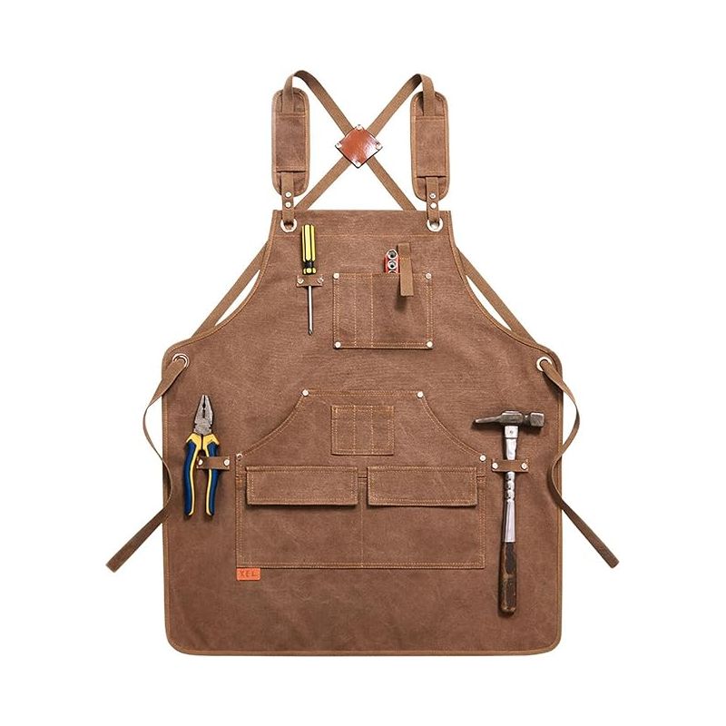 Ortviai Arbeitsschürze Aus Robustem, Kamelfarbenem Canvas, Verstellbar Mit Großen Taschen, Für Robuste Professionelle Holz- Und Gartenarbeiten