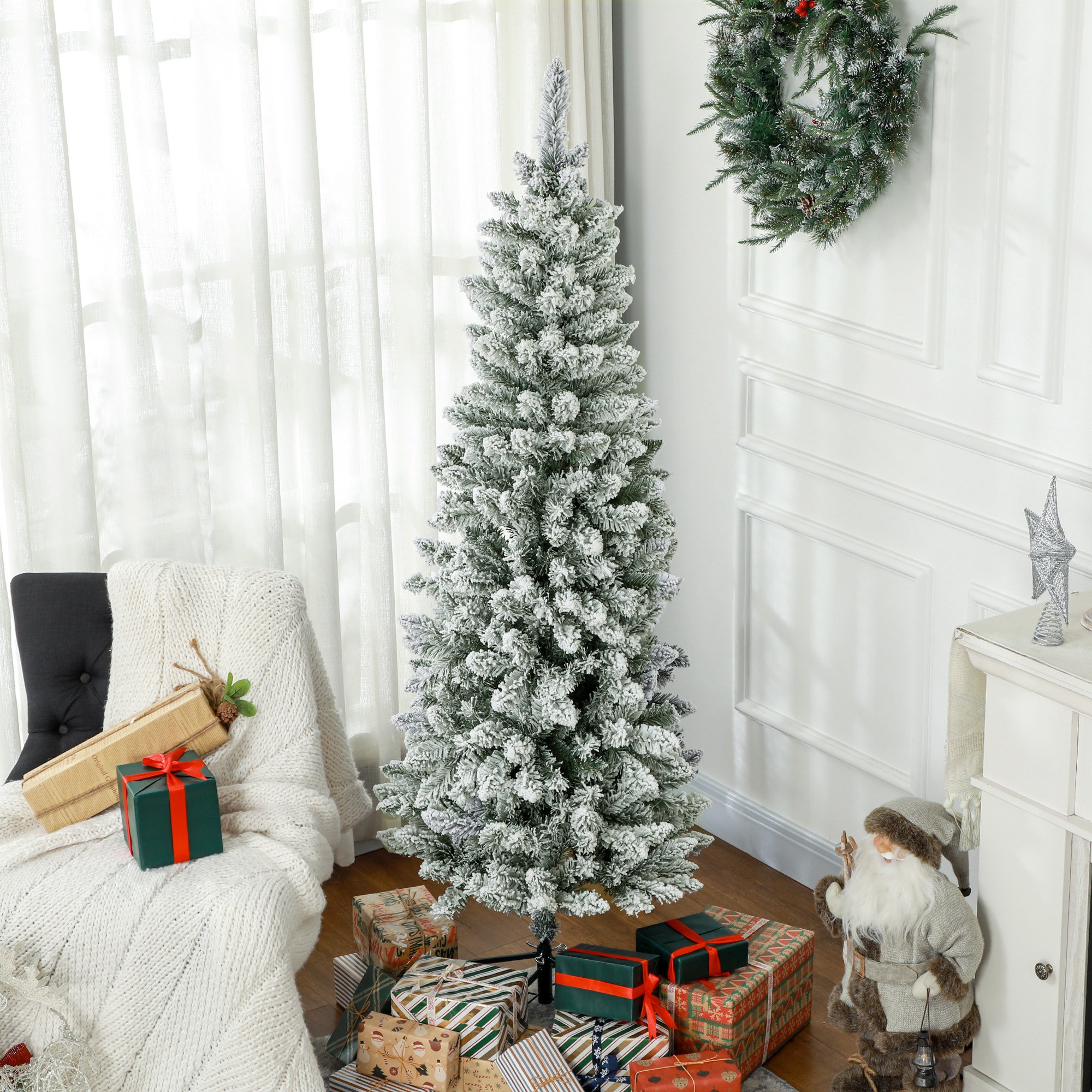 Künstlicher, Schneebedeckter Weihnachtsbaum, 183 Cm Hoch, Mit 479 Zweigen Und Metallständer, Grüner Weihnachtsbaum Für Das Wohnzimmer