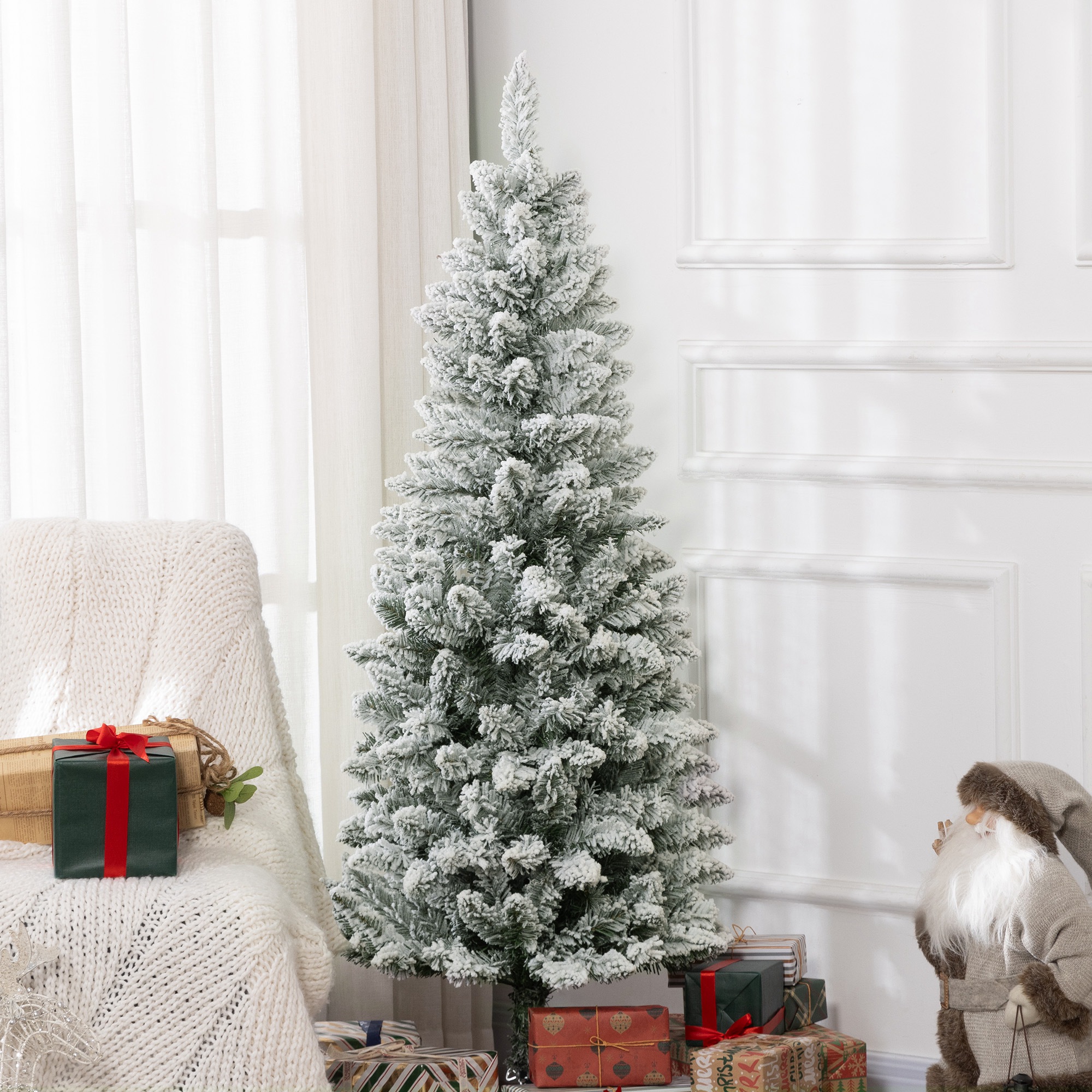 Künstlicher, Schneebedeckter Weihnachtsbaum, 150 Cm Hoch, Mit 317 Zweigen Und Metallständer, Grüner Weihnachtsbaum Für Das Wohnzimmer