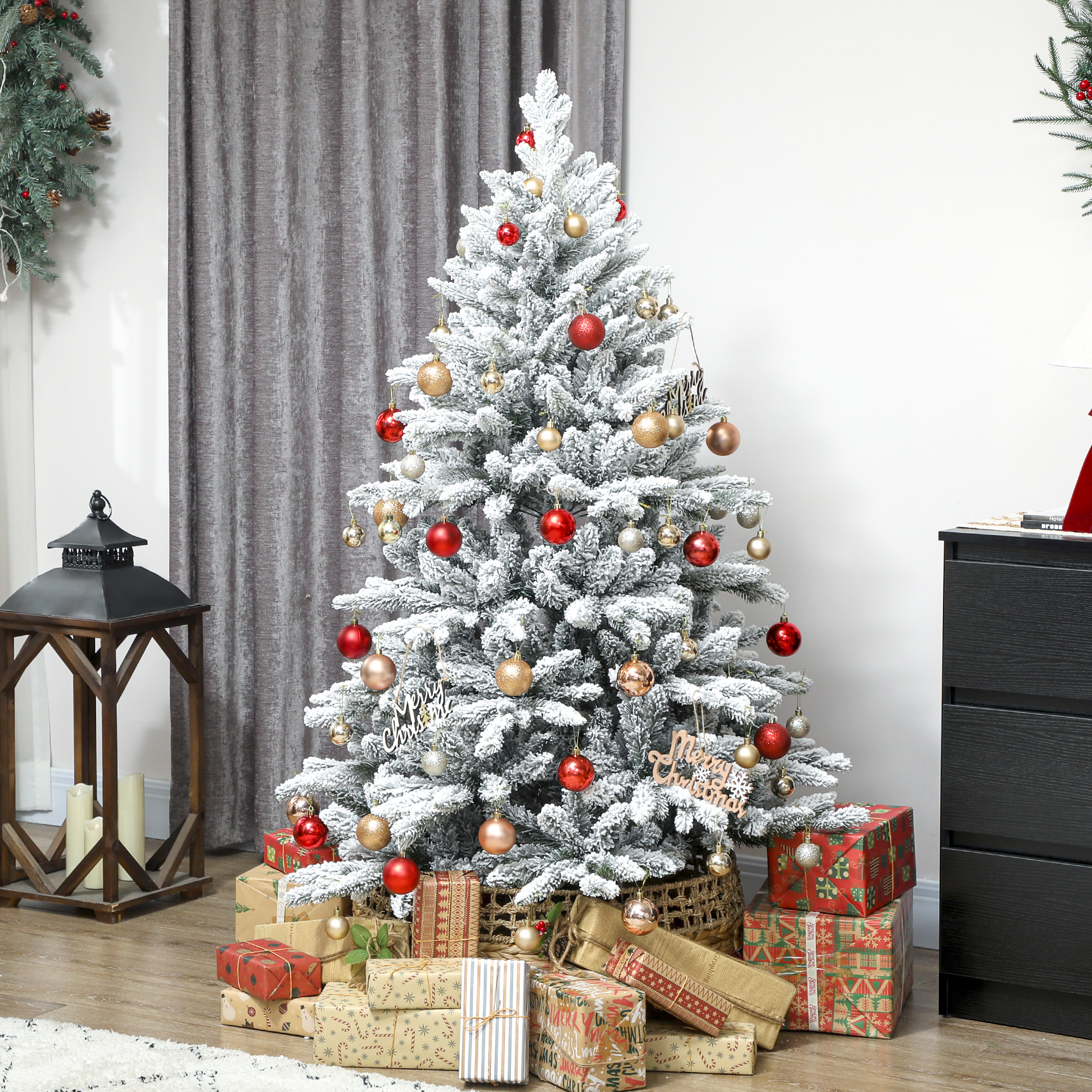 Künstlicher Weihnachtsbaum Mit Schneeflockeneffekt, 150 Cm, 768 Zweige, Faltbarer Metallständer, Grün