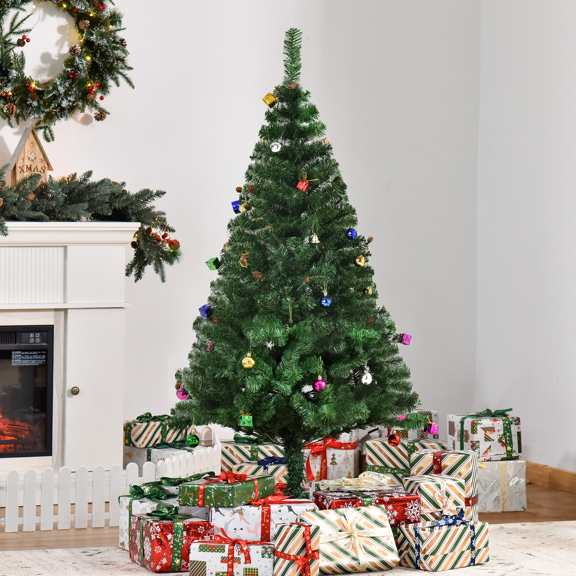 150 Cm Hoher Weihnachtsbaum Mit 420 Feuerfesten Pvc-zweigen, Geschmückt Und Mit Dichten Zweigen, Grün