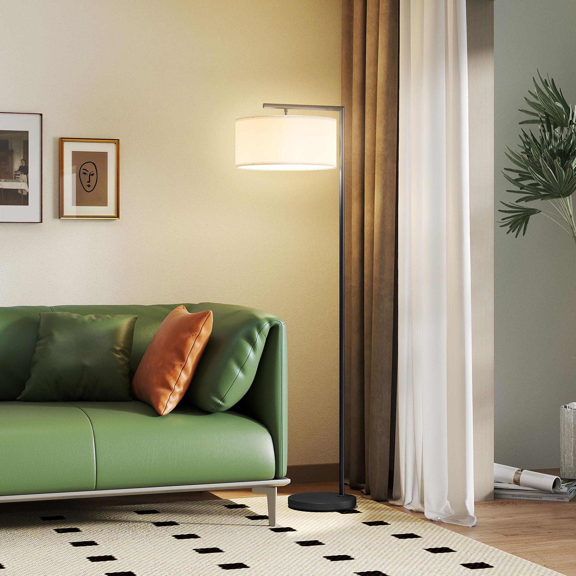 Stehlampe Mit Leinenschirm, Stabilem Runden Fuß, 47 X 37 X 153 Cm, Schwarz-weiß