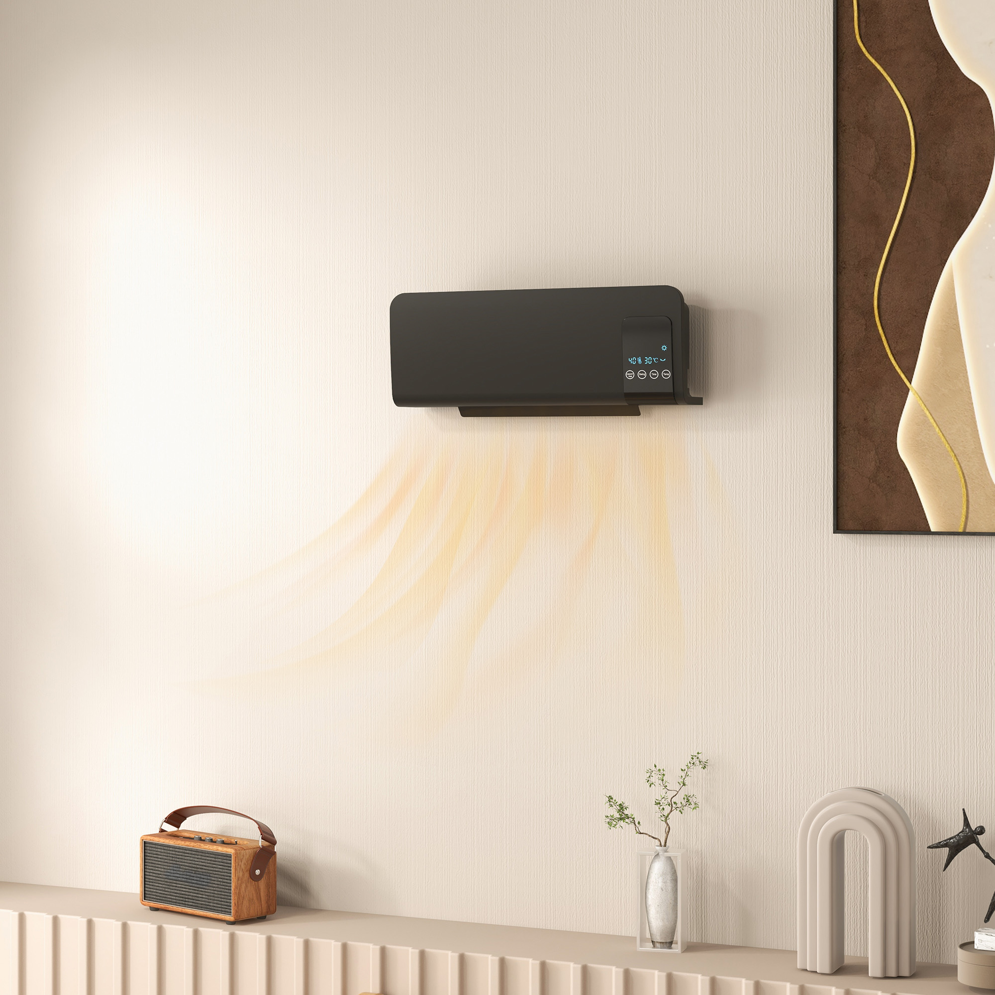 Homcom 1000w/2000w Elektro-wandheizung Mit Led-anzeige Und Fernbedienung, 54,5 X 12 X 21,5 Cm, Schwarz