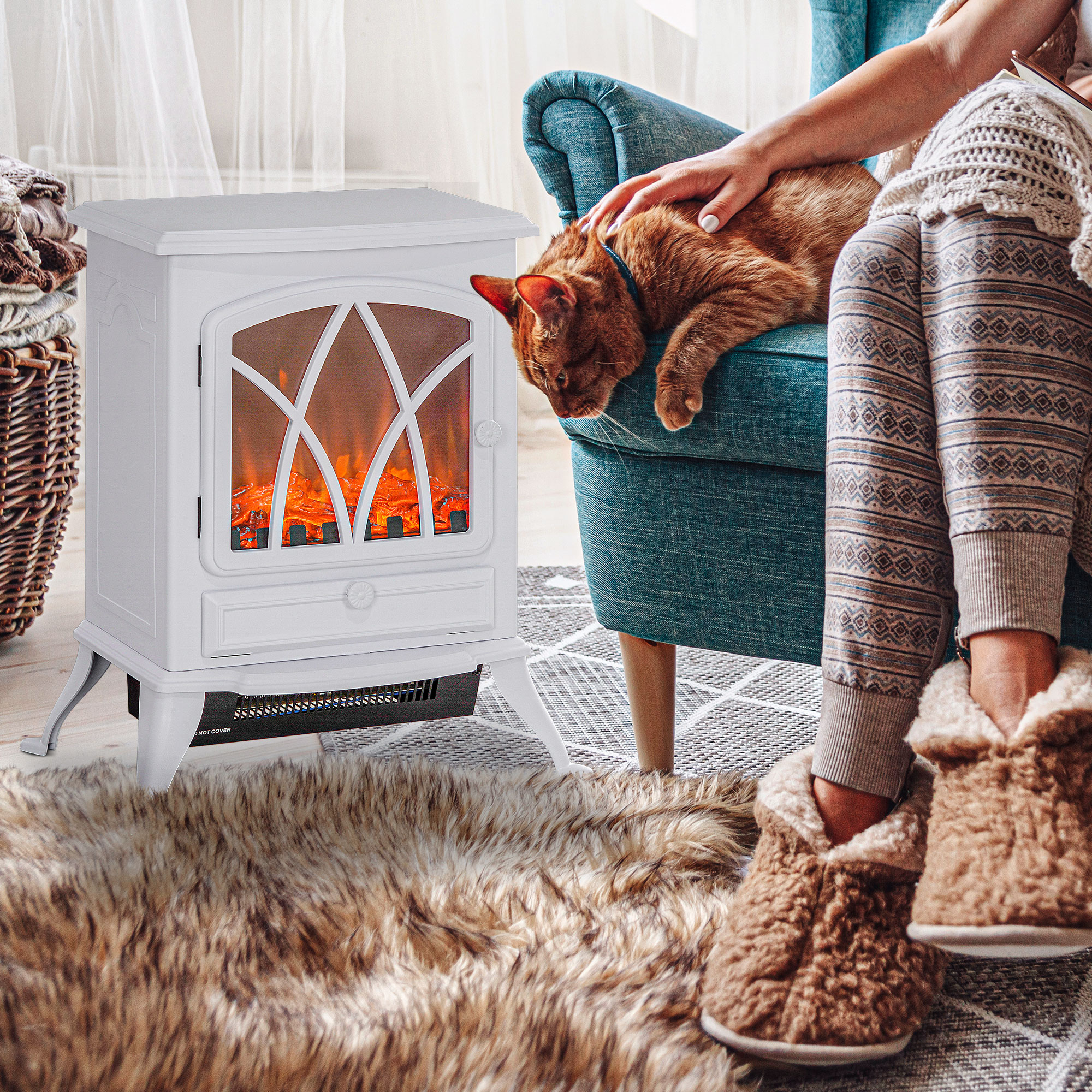 Elektrischer Kamin 1000 W/2000 W Mit Flammeneffekt Und Überhitzungsschutz Für Räume Von 15–30 M², 45 X 28,5 X 54 Cm, Weiß