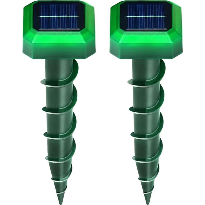 Set Mit 2 Ultraschall-maulwurfvertreibern – Solarbetrieben – Geräuschlos – Für Rasen Und Garten – Rund