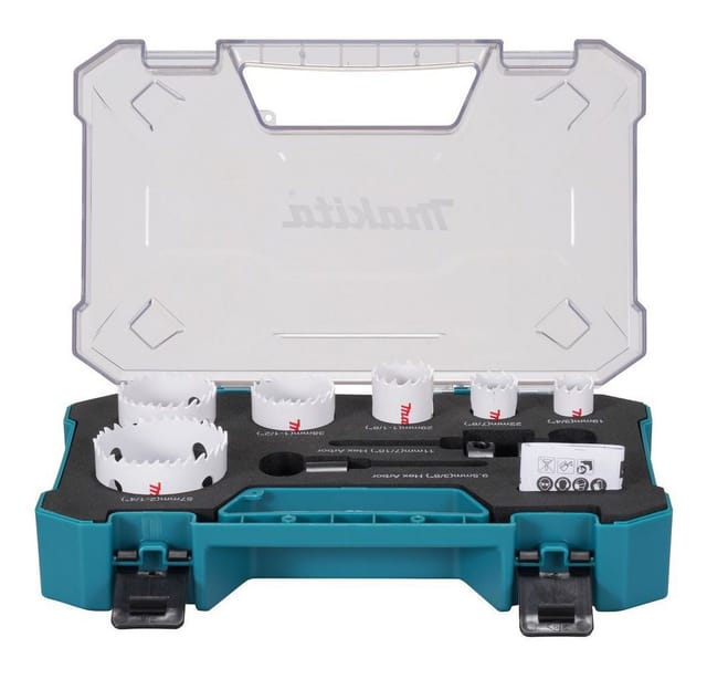 Makita hole saw set - for wood metal plastic aluminium non-ferrous metal plywood steel softwood hardwood copper brass mild steel plasterboard - 6 pieces