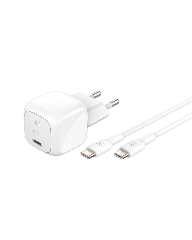 Belkin BoostCharge power adapter - compact - 24 pin USB-C - 30 Watt - with USB-C cable (1m)