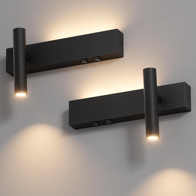 Led-wandleuchten Für Den Innenbereich, 2 Leuchten, 3 W + 3 W, 3000 K, Wandleuchte Mit 2 Tasten, Runder Wandstrahler, 330° Drehbar / 60° Verstellbar, Aluminium, Für Schlaf-/wohnzimmer, Warmes Licht, Sc