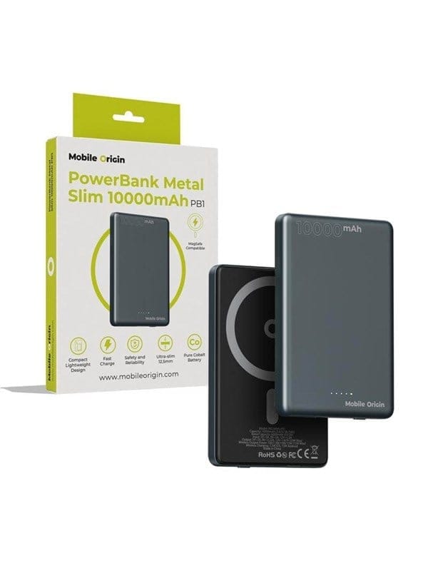 Mobile Origin PowerBank Metal Slim 10000mAh PB1 Powerbank (Akku) - Grau - 10000 mAh