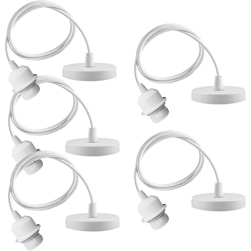 Set Mit 5 E27-pendelleuchten – 150 Cm Verstellbares Kabel Mit Abnehmbarem Schraubring – E27-pendelleuchte Mit Schraubring – Lampenfassung Mit Befestigungsring – Hängelampe