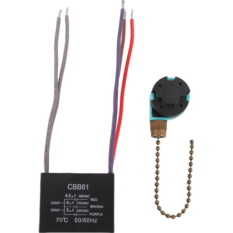 Universeller 5-adriger Kettenschalter Cbb61 Und Kondensator (4,5 Μf, 6 Μf, 5 Μf) Für 3-stufige Deckenventilatoren Mit Lichtsteuerung, Abs, 48-mm-ersatzset