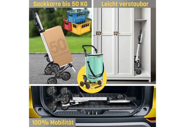 Kesser® Einkaufstrolley Treppensteiger Klappbar 56l Bis 50kg, 3in1 Sackkarre – Mintgrün