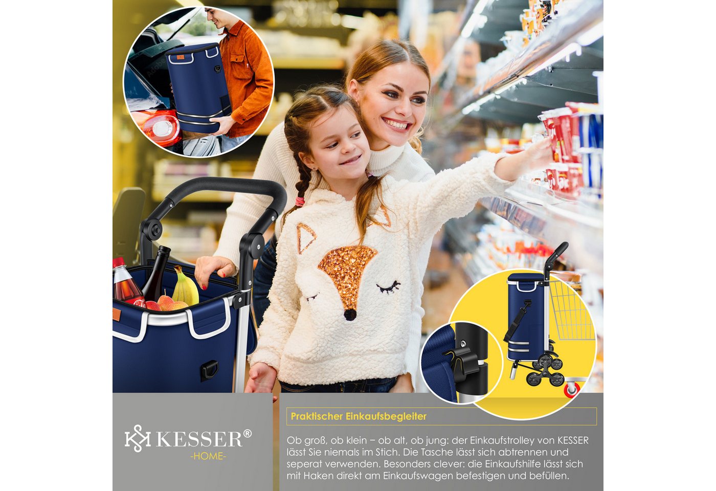 Kesser® Einkaufstrolley Treppensteiger Klappbar 56l Bis 50kg, 3in1 Sackkarre – Navyblau Bild 2