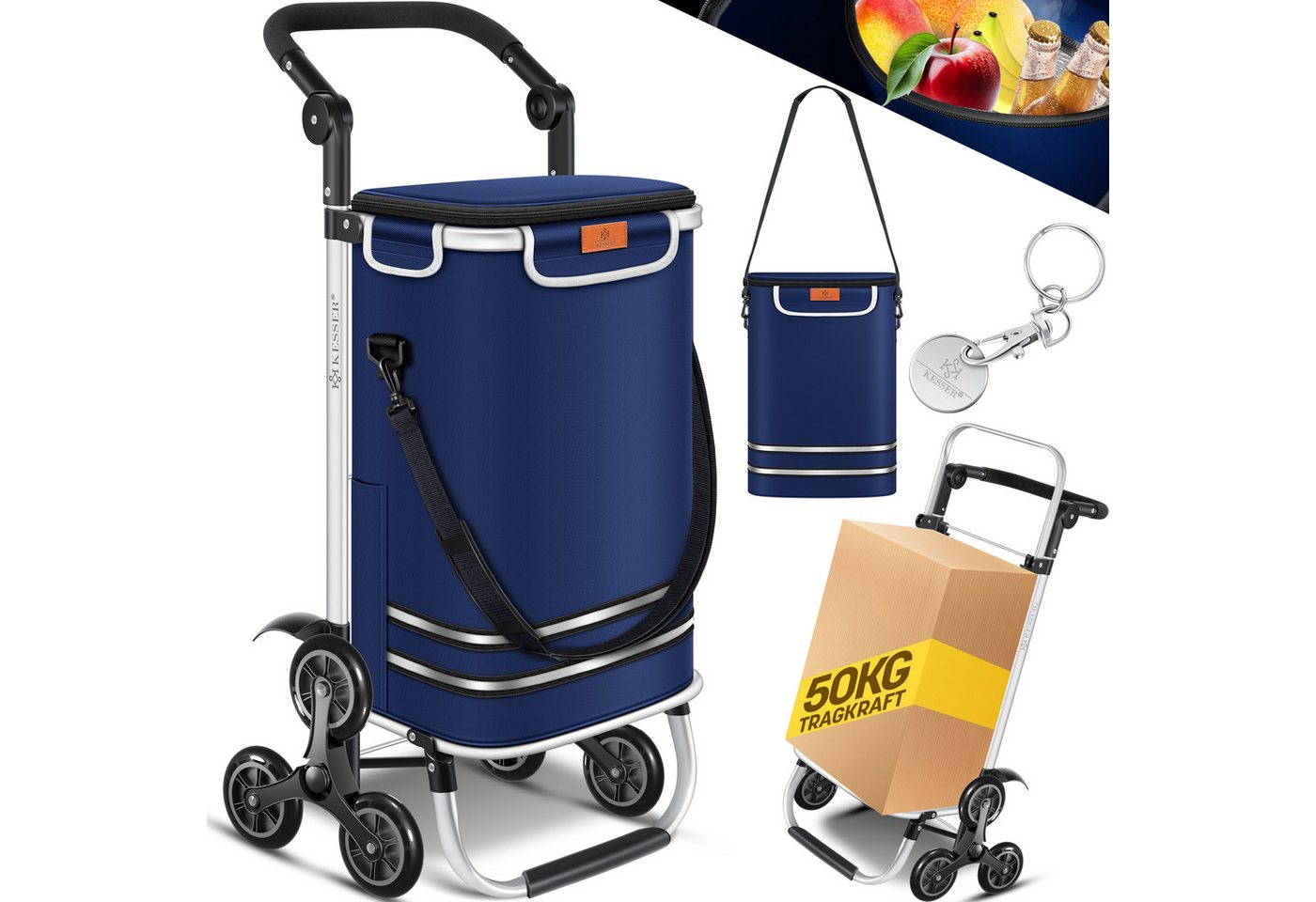 Kesser® Einkaufstrolley Treppensteiger Klappbar 56l Bis 50kg, 3in1 Sackkarre – Navyblau Bild 4