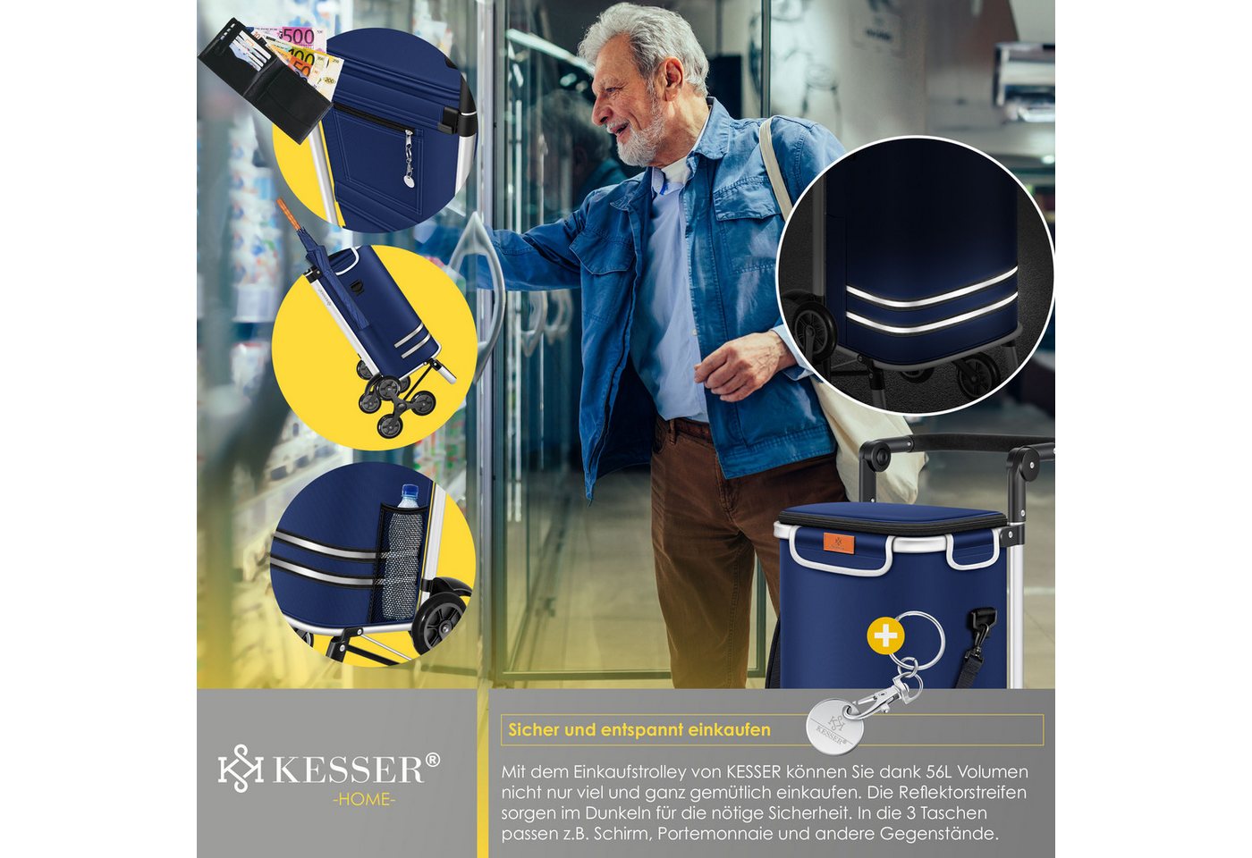 Kesser® Einkaufstrolley Treppensteiger Klappbar 56l Bis 50kg, 3in1 Sackkarre – Navyblau Bild 5