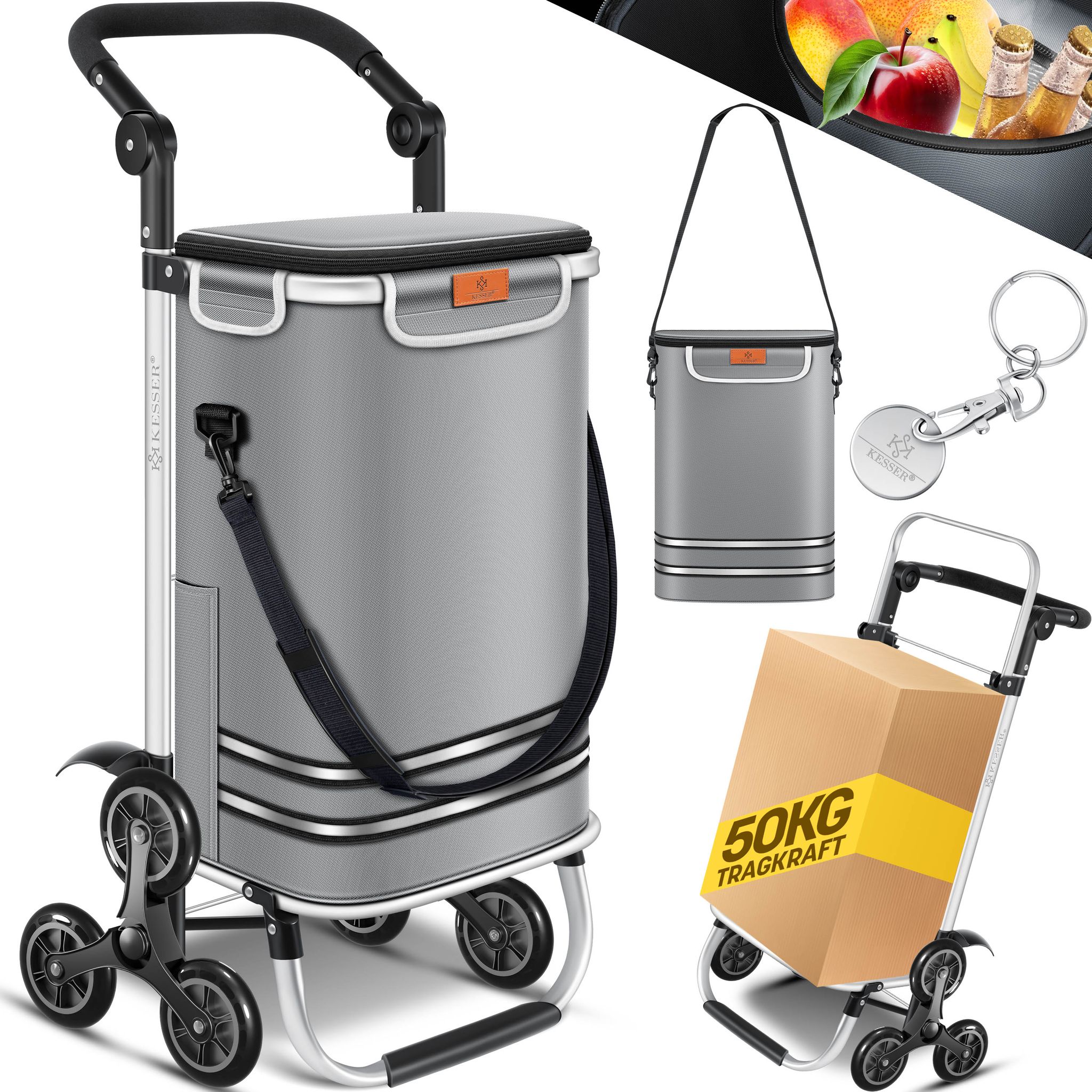 Kesser® Einkaufstrolley Treppensteiger Klappbar 56l Bis 50kg, 3in1 Sackkarre – Grau