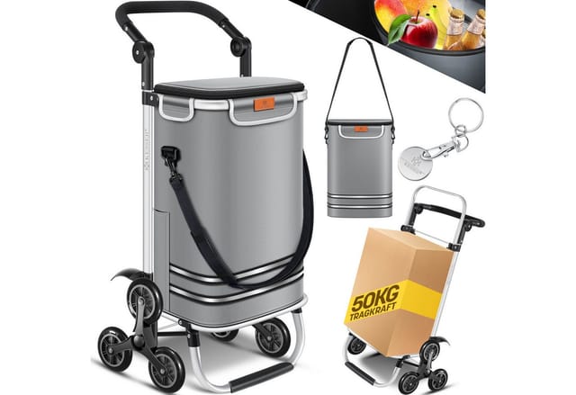 Kesser® Einkaufstrolley Treppensteiger Klappbar 56l Bis 50kg, 3in1 Sackkarre – Grau