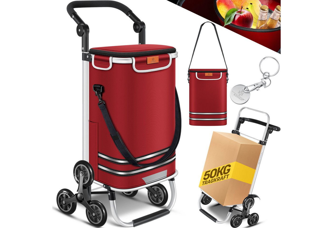 Kesser® Einkaufstrolley Treppensteiger Klappbar 56l Bis 50kg, 3in1 Sackkarre – Bordeaux Rot Bild 2