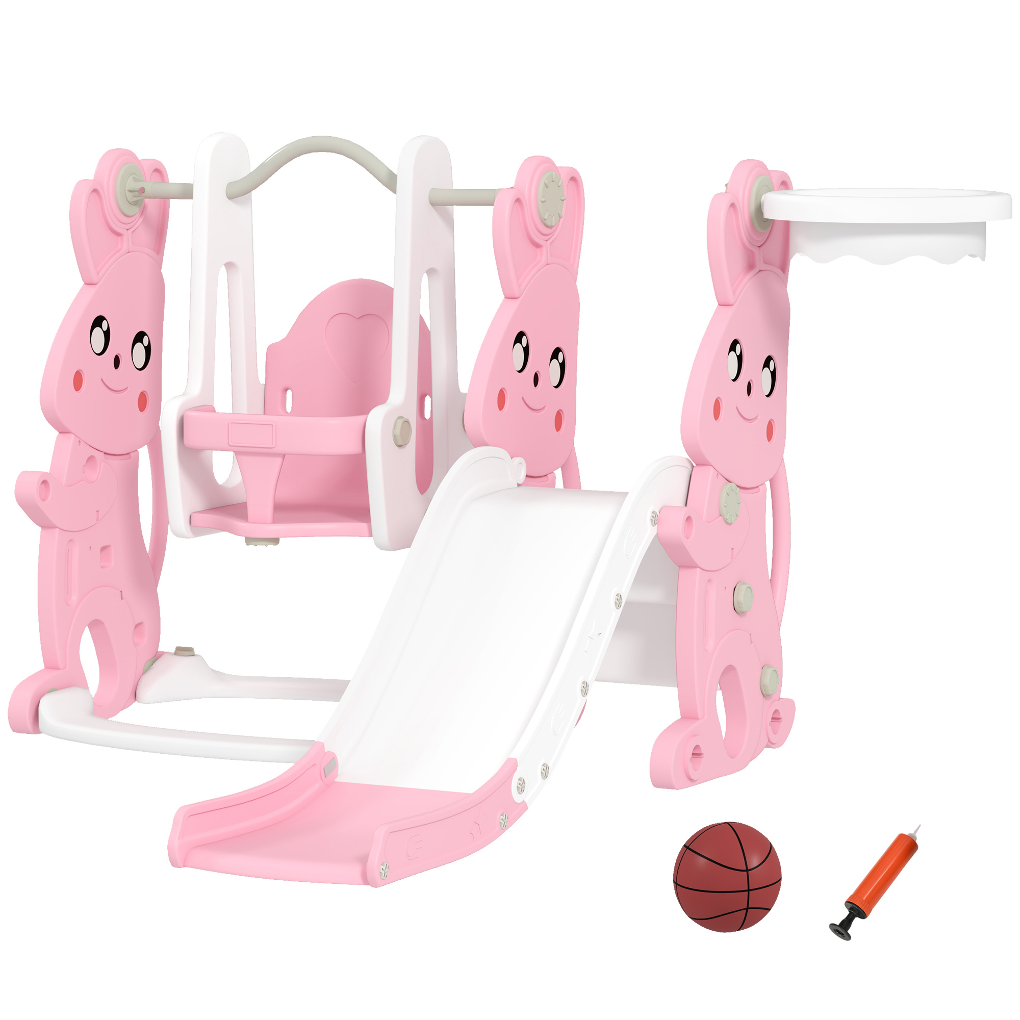 4-in-1-spielset Für Kinder: Rutsche, Schaukel, Basketballkorb, 147,5 X 160 X 107 Cm, Rosa