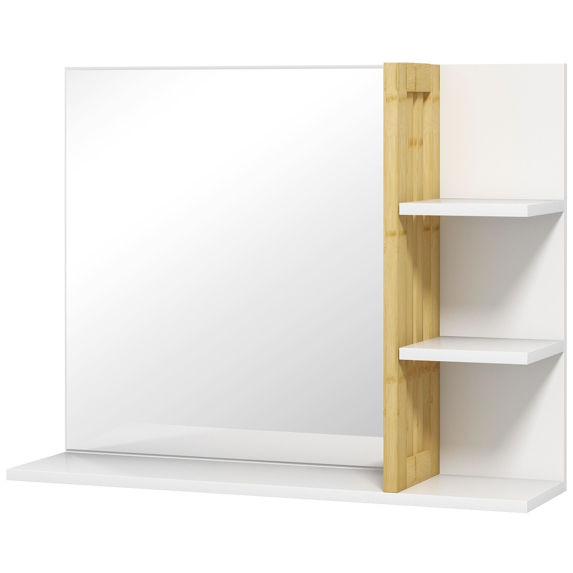 Weißer Badezimmer-wandspiegel 45 X 15 X 58,5 Cm Mit 3 Seitlichen Ablagen Und 1 Unteren Ablage Aus Bambus
