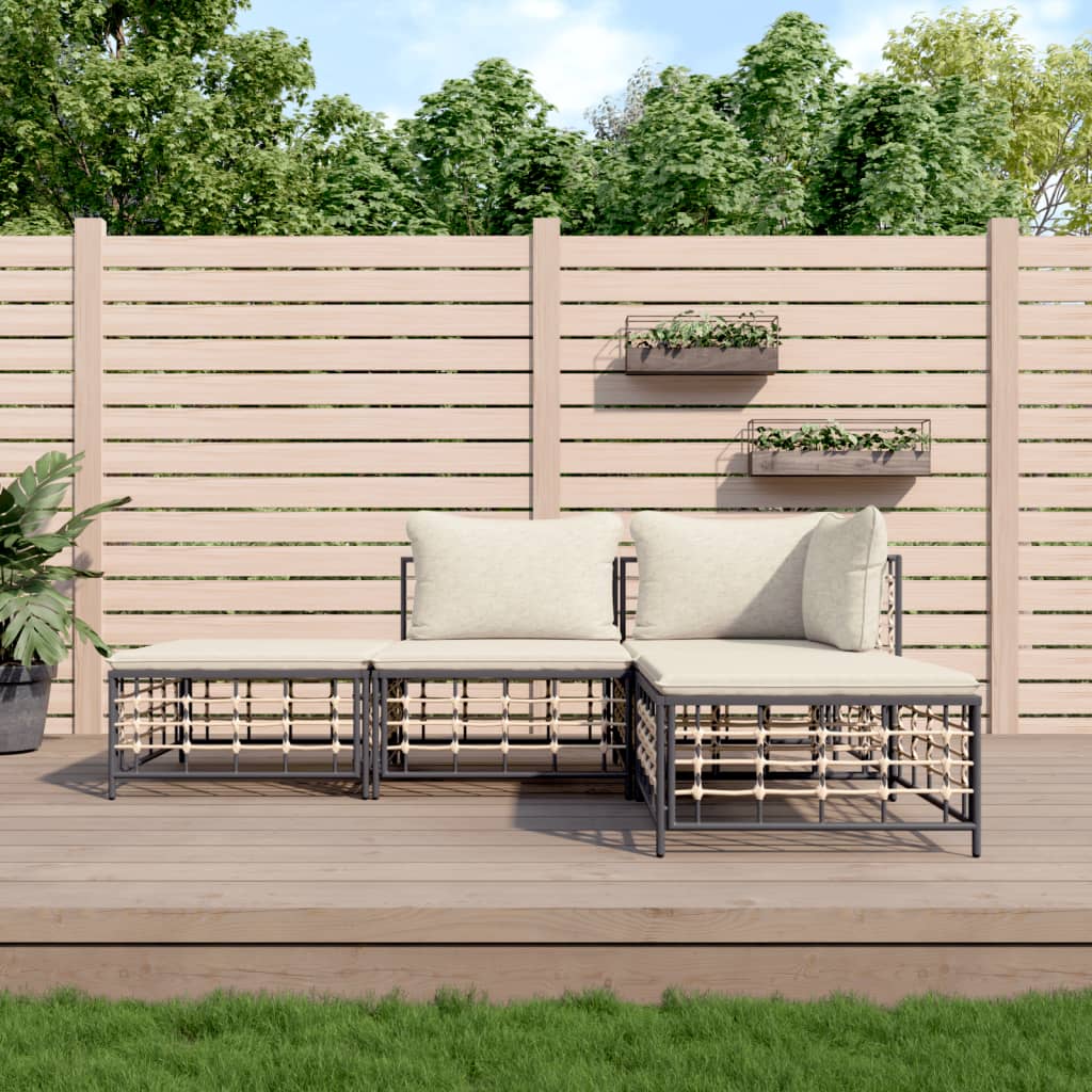 4-tlg. Garten-lounge-set Mit Kissen Anthrazit Poly Rattan