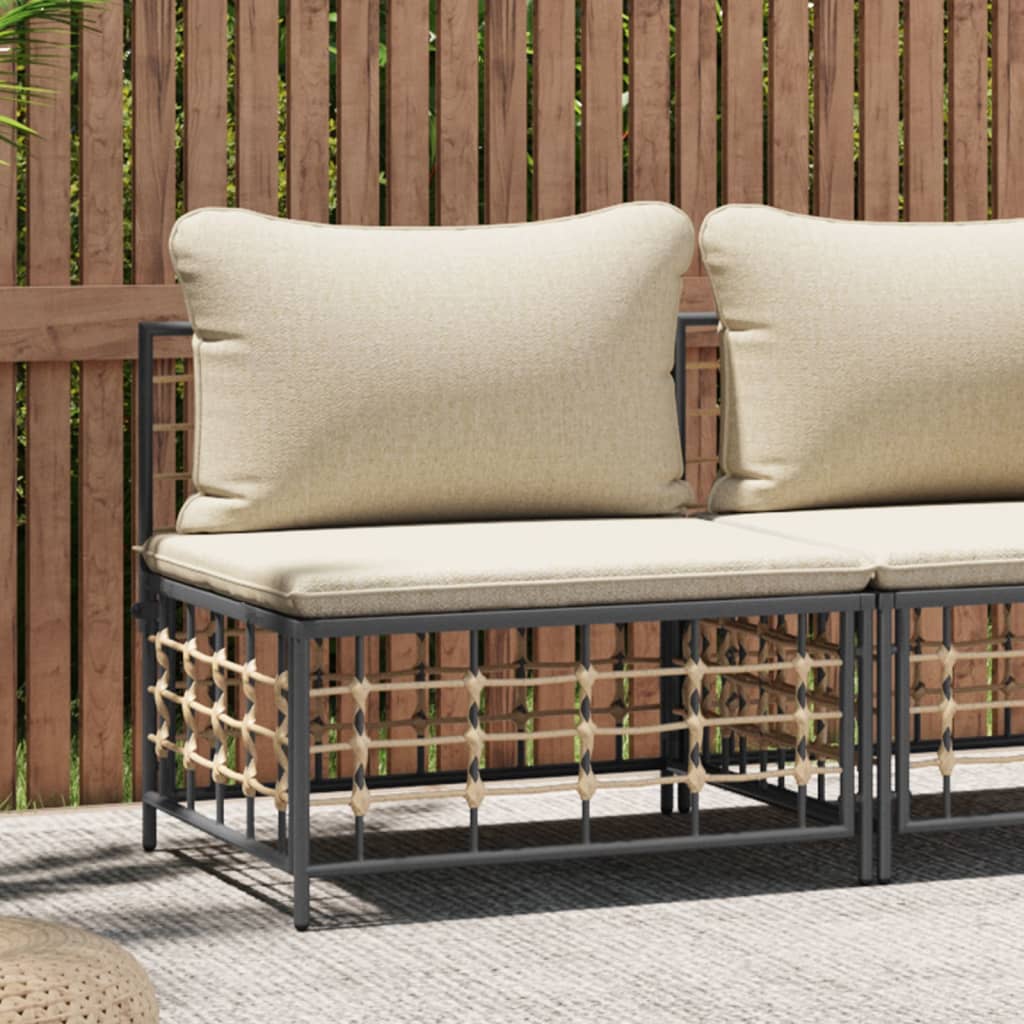 Garten-mittelsofa Mit Beige Kissen Poly Rattan