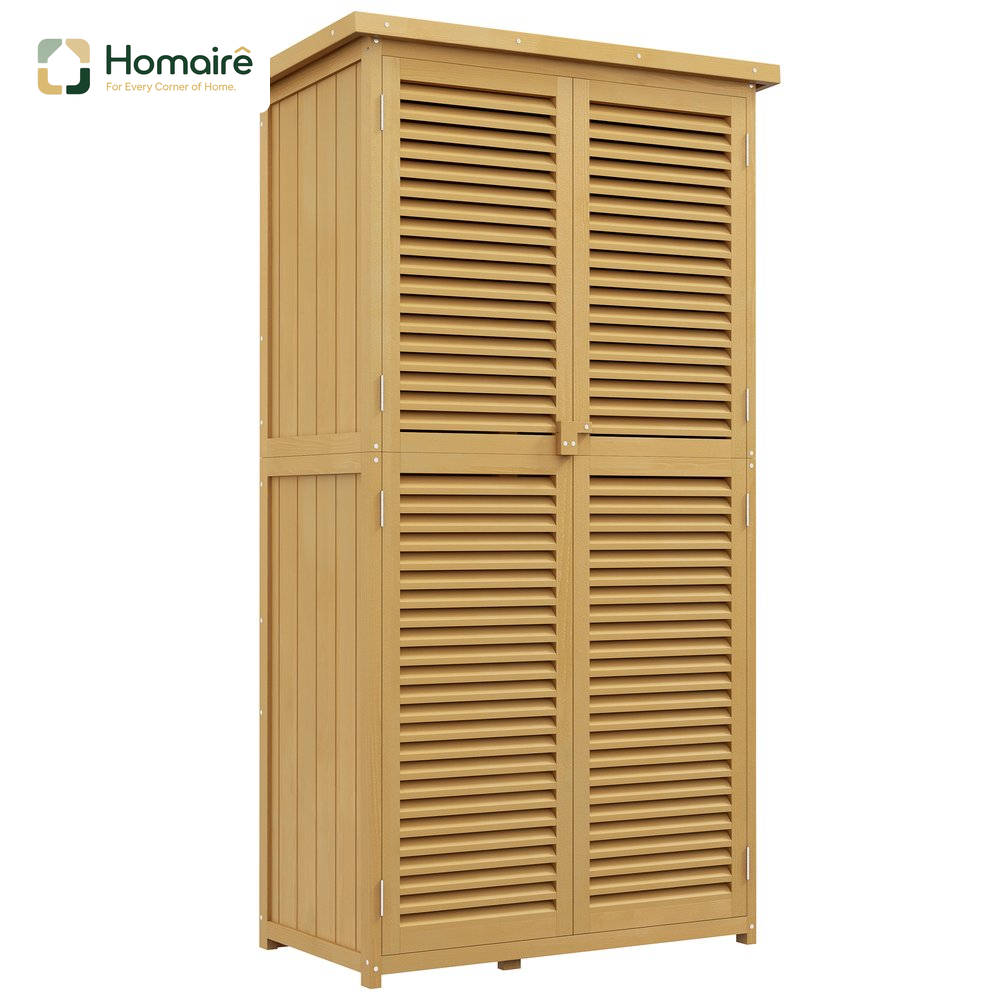 Homaire Gartenschrank Holz Mit Asphaltdach, Lamellentür Und 4 Fächern Hellgelb