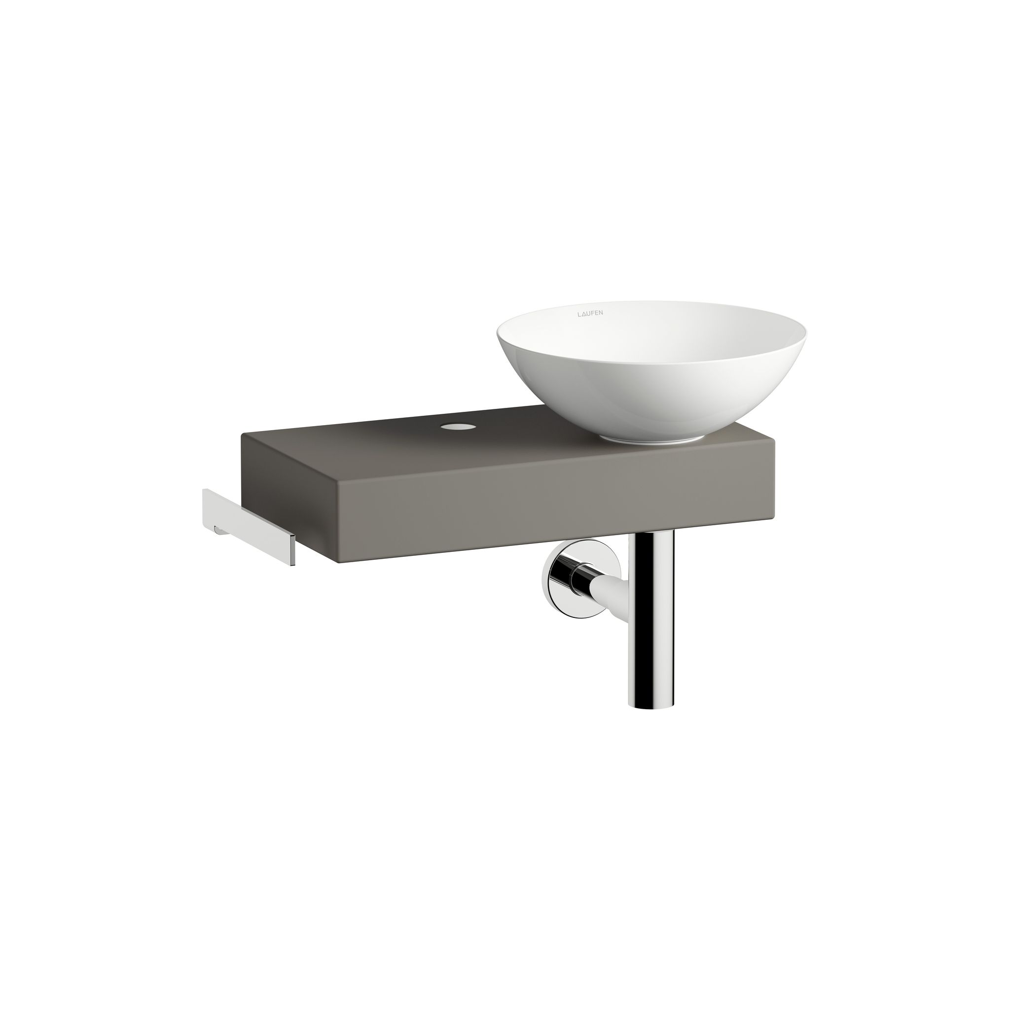 Laufen Waschplatz-set Piccolo Novo 555x320x400mm, Schale Links, Mit Platte Und Zubehör, 1 Hahnloch, Ohne Überlauf Gravel Matt