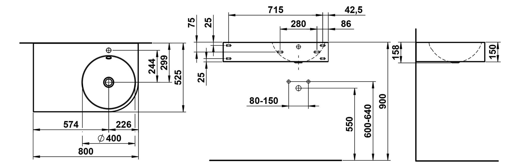 Laufen Waschtisch Form 800x500x158mm, Rechteckig, Ablage Links 1 Hahnloch Mit Überlauf Weiß Antibak