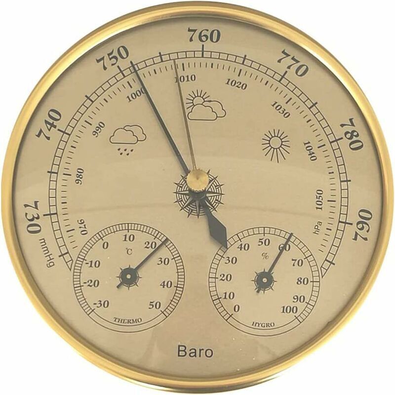 Forehill Barometer, Wetterstation Mit Barometer Und Thermometer/hygrometer, 3-in-1-wandwetterstation, Analog, Für Den Innen- Und Außenbereich