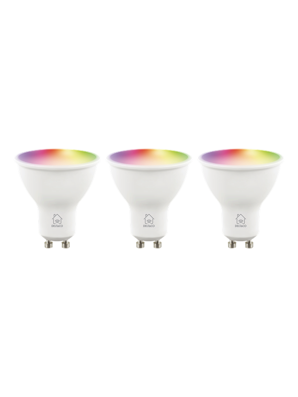 Deltaco Smart LED-bulbs, GU10, RGB, Wi-Fi, 4,7 W, 3-pak