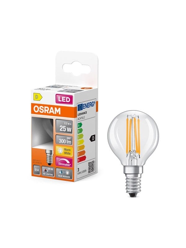 Osram LED-Lampe LED Comfort mini-ball clear 300lm 2.2W/927 (25W) dimmable E14