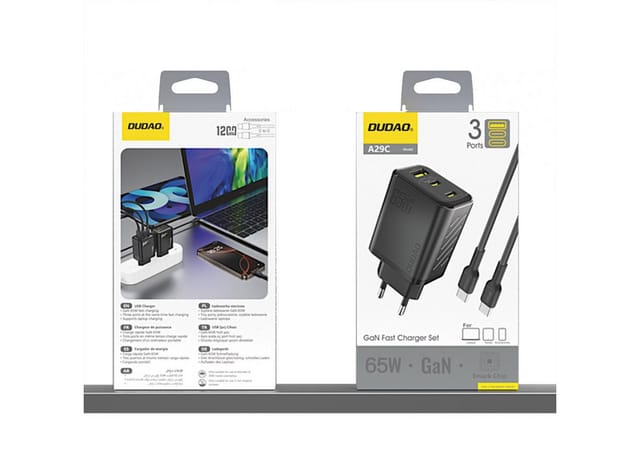 Dudao A29C 65W GaN Wall Charger + USB-C Cable - Black
