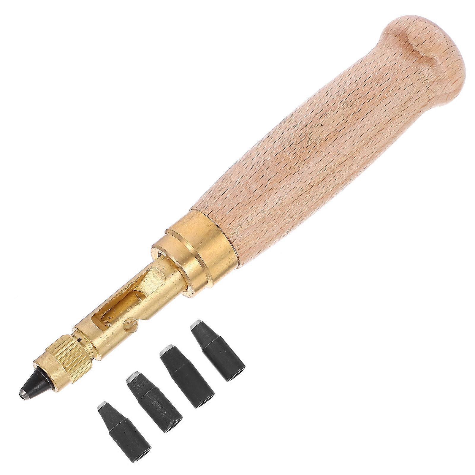 6-teiliges Set Verstellbarer Lochzangen Mit Holzgriff Für Leder, Papier, Bastelarbeiten Und Buchbinderei (6 Spitzen: 1,5 Mm, 2 Mm, 2,5 Mm, 3 Mm, 3,5 Mm, 4 Mm)