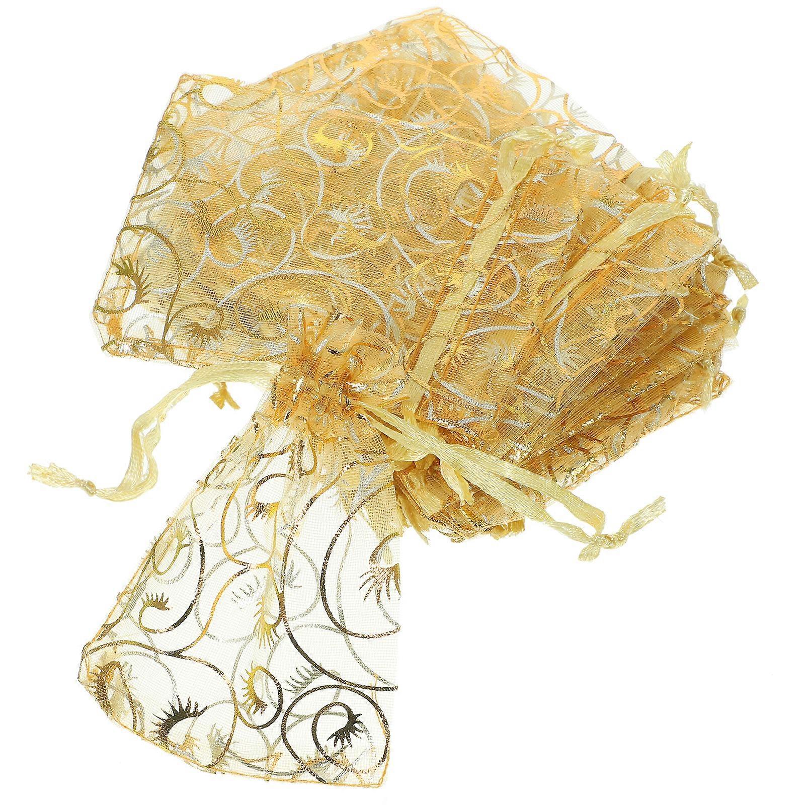 100 Stück 79cm Organza-geschenktüten Mit Wimpernmuster Und Kordelzug Für Hochzeitsgeschenke, Süßigkeitentüten Und Schmuckbeutel (gold)-golden 1