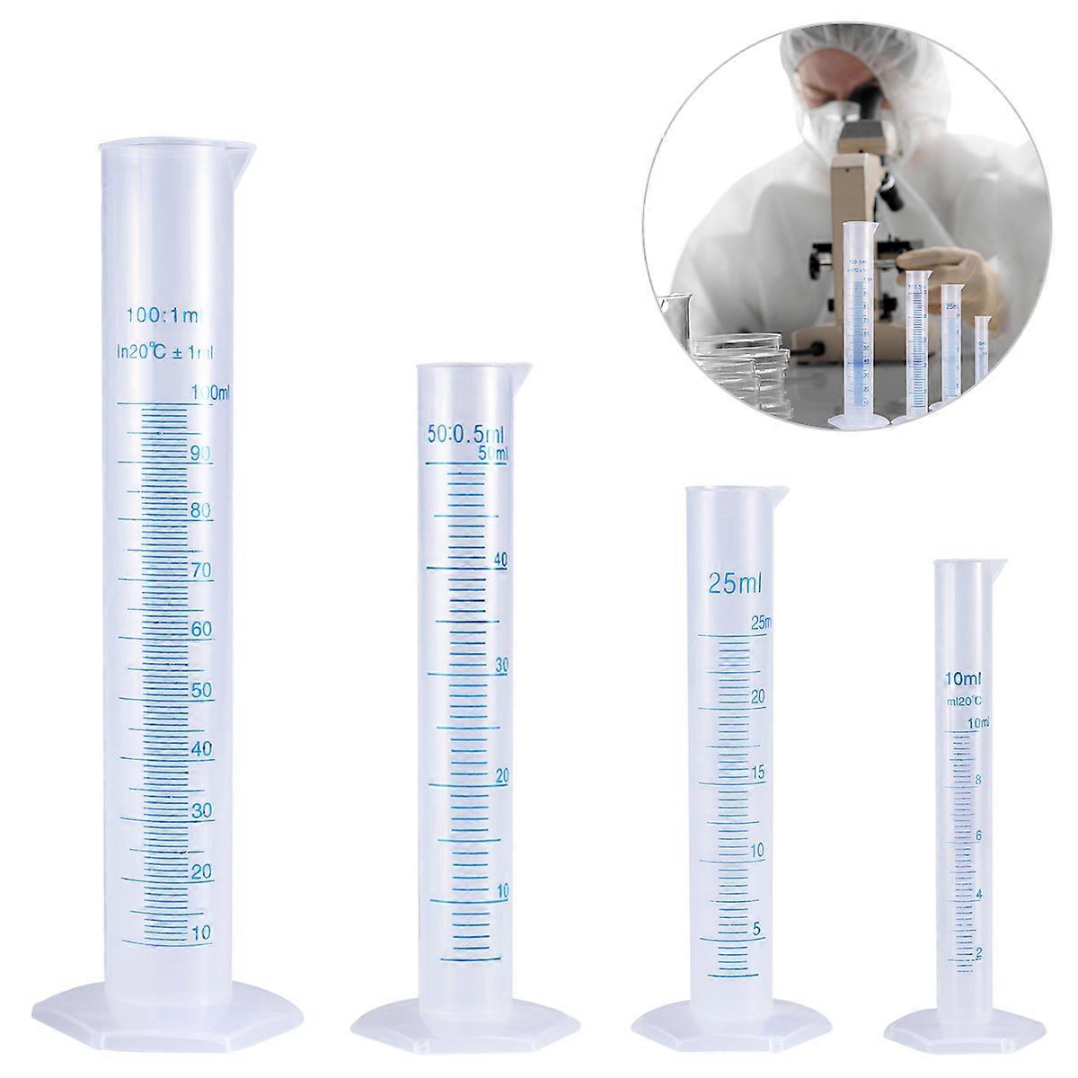 Ueetek 4er-set Transparente Messzylinder Aus Kunststoff 10 Ml / 25 Ml / 50 Ml / 100 Ml-24.50x6.00x6.00cm