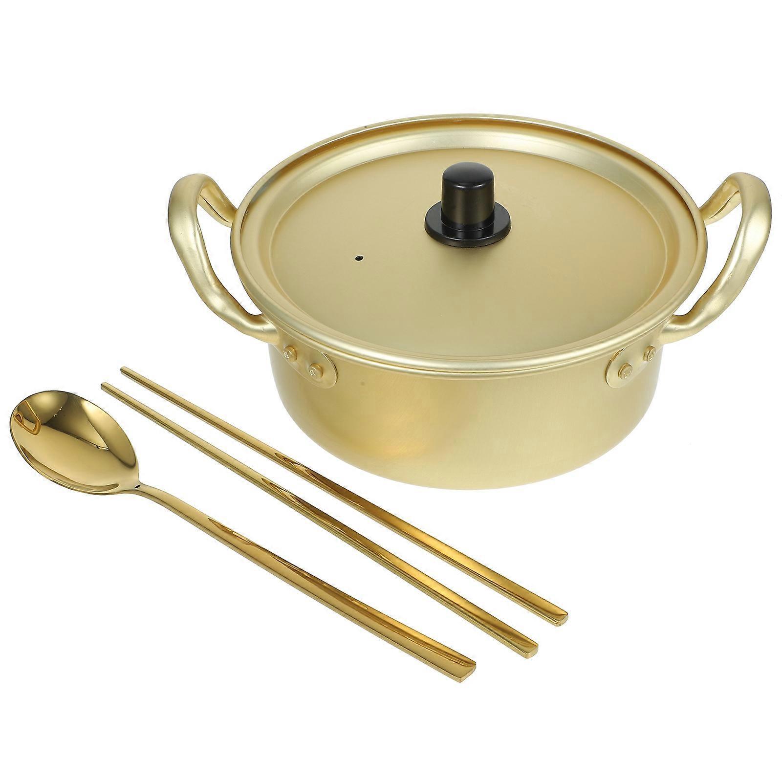 Set Hot-pot-topf Mit Doppelgriff, Nudelkochtopf, Aluminium-wok Mit Löffel-18.00x16.00x7.00cm-golden