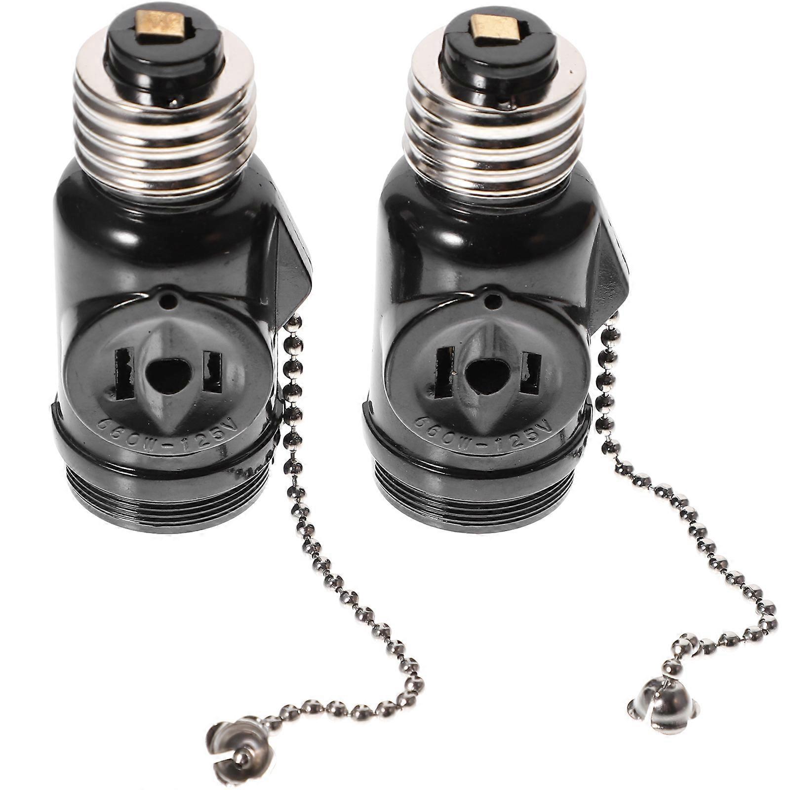 Stück E26 Lampensockeladapter Bakelit-glühbirnenfassung Mit Zwei Ausgängen, Schraubfassung Und Zugkette (schwarz)-3.5x3.5cm-black