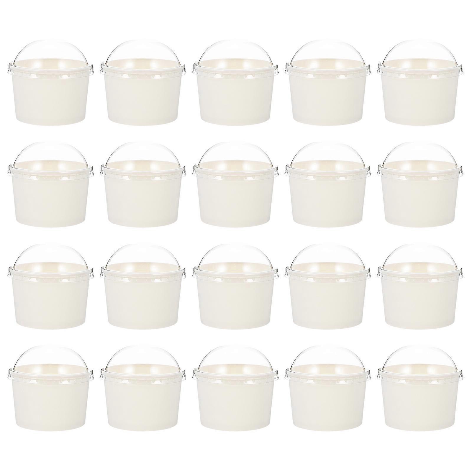 50 Sets Einweg-joghurtschalen, Papiereisbecher, Schalen, Kuchenschalen Mit Deckel-7.5x7.5x7.5cm-white