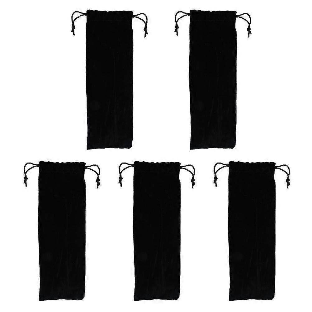5-teiliges Set Aus Edelstahl-trinkhalmen, Flanellbeutel, Praktisches Etui Für Trinkhalme, Besteck, Gabel Und Löffel Zur Aufbewahrung (schwarz)-24.5x7.5cm