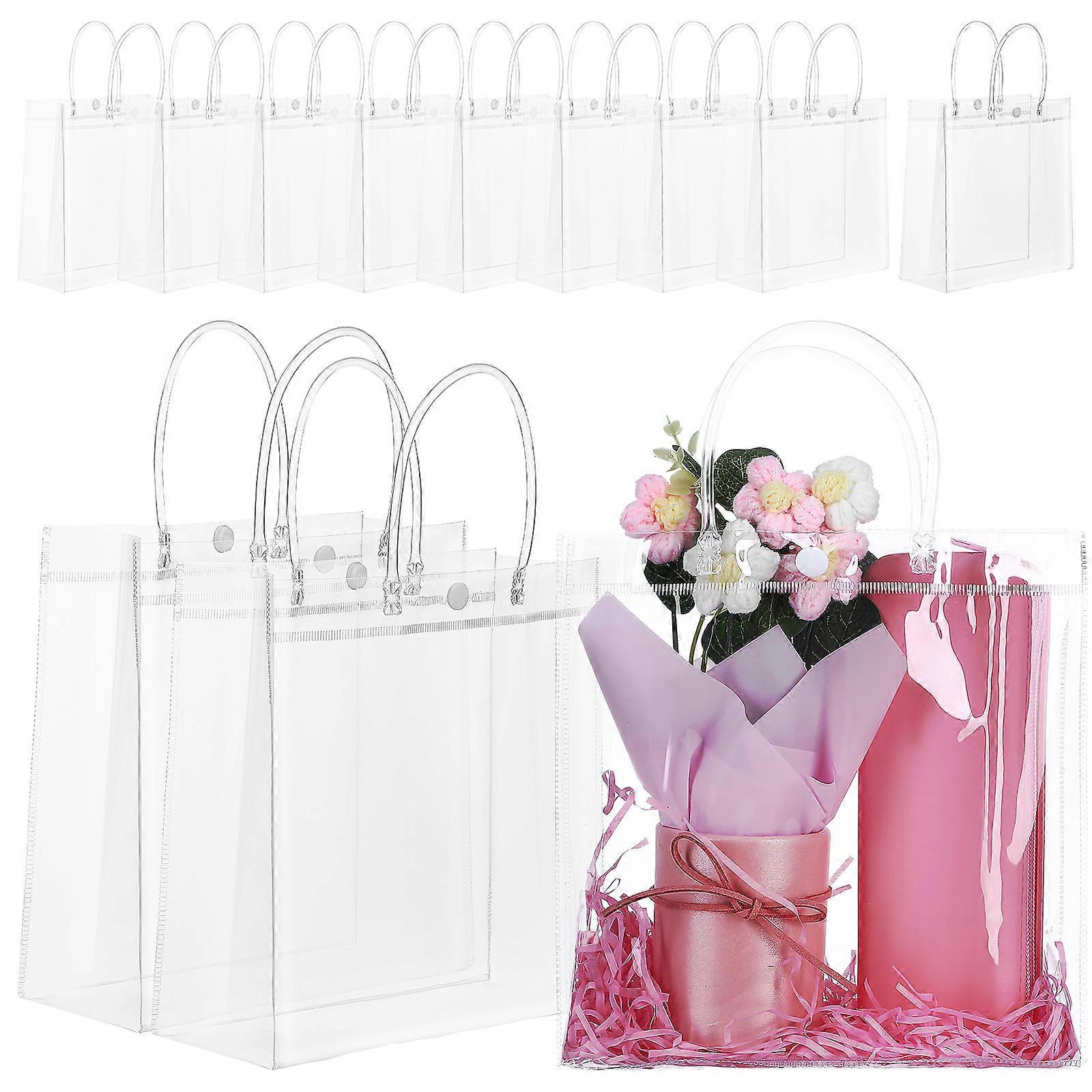 12 Stück Durchsichtige Geschenktüten, Gastgeschenktüten, Durchsichtige Tragetaschen, Wiederverwendbare Verpackungsbeutel Mit Griffen-20.00x20.00x8.00cm-transparent