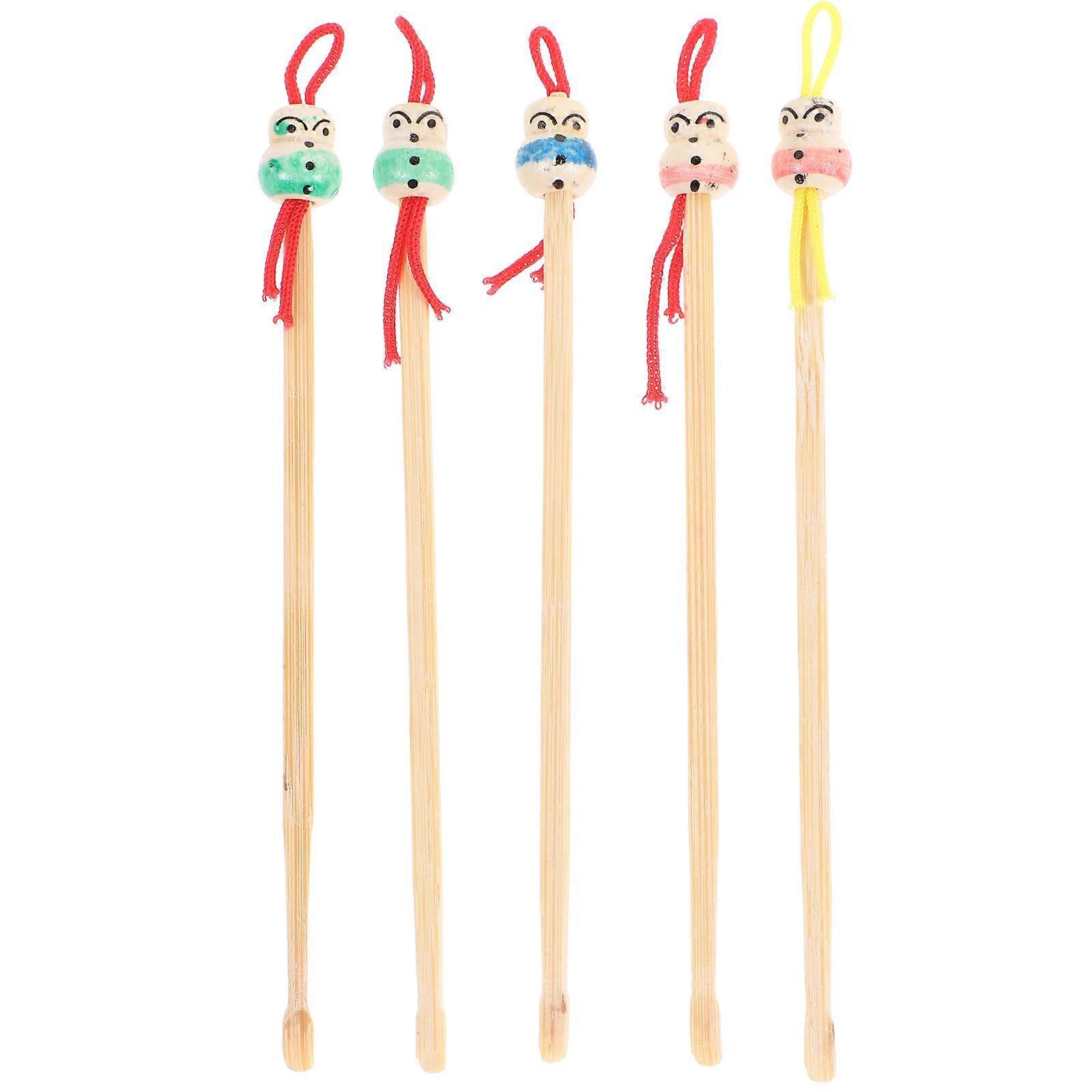 5-teiliges Ohrreinigungs- Und Ohrpflege-set Aus Bambus Mit Hübschem Puppenkopf-ohrreiniger, Kunst-kürette, Toilettenartikel-12.50x1.00x1.00cm