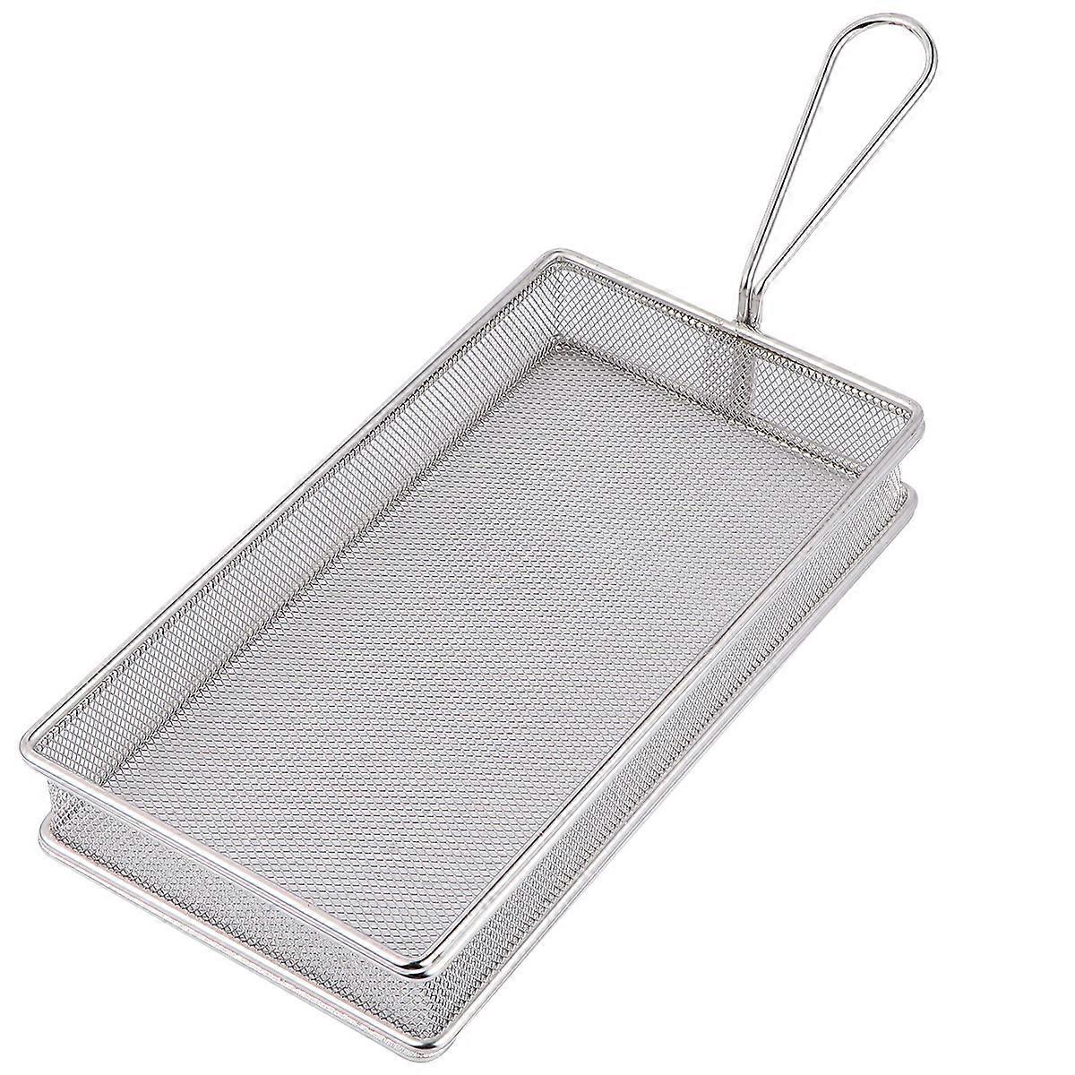 Frittierkorb Aus Edelstahl, Sieb, Frittiersieb, Netzkorb Für Kartoffelchips Und Pommes Frites (feines Netzgewebe, A-muster)-35x13x4cm-silver
