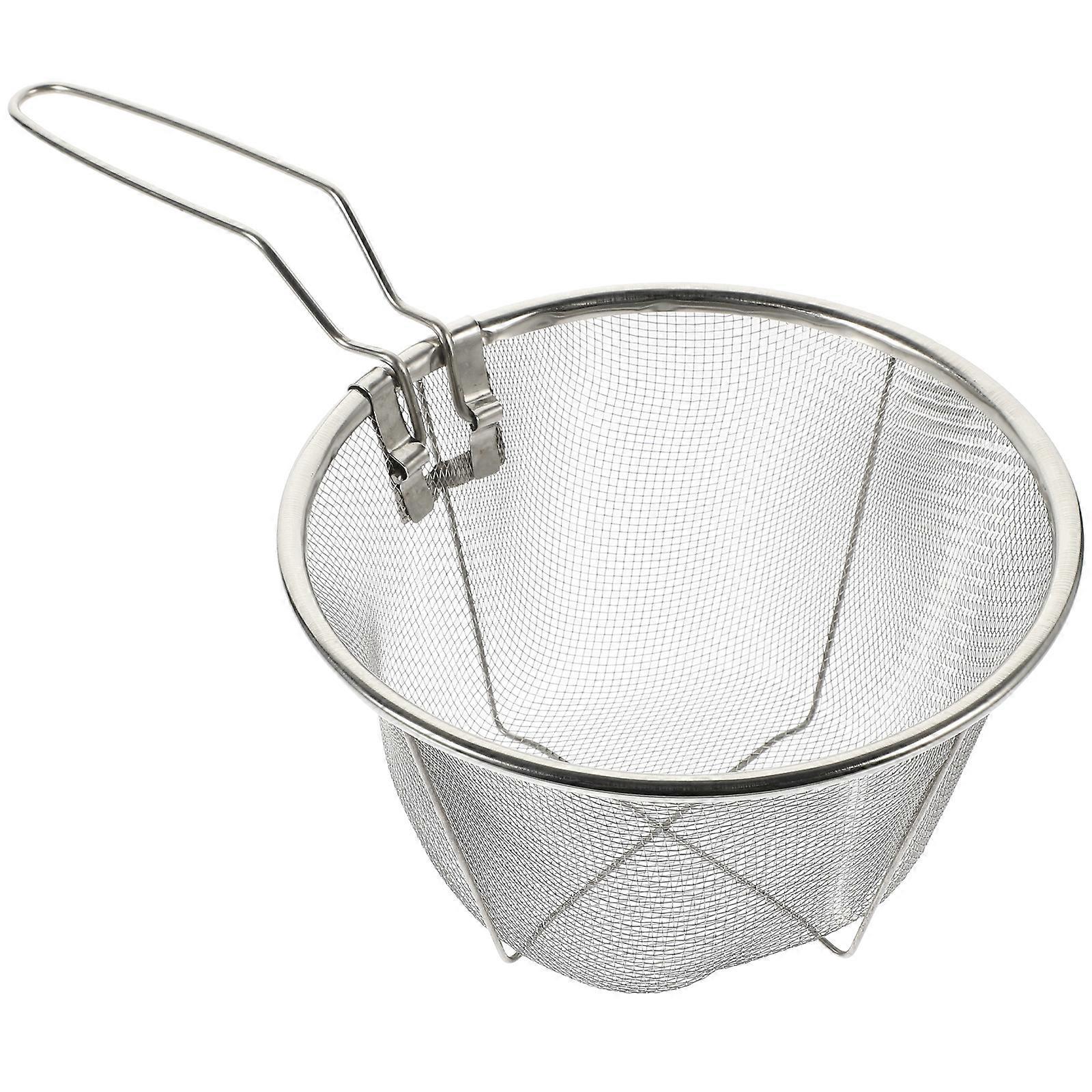 Stück Edelstahl-frittierkorb, Praktischer Faltbarer Frittierkorb Mit Sieb-31.5x18x11cm-silver