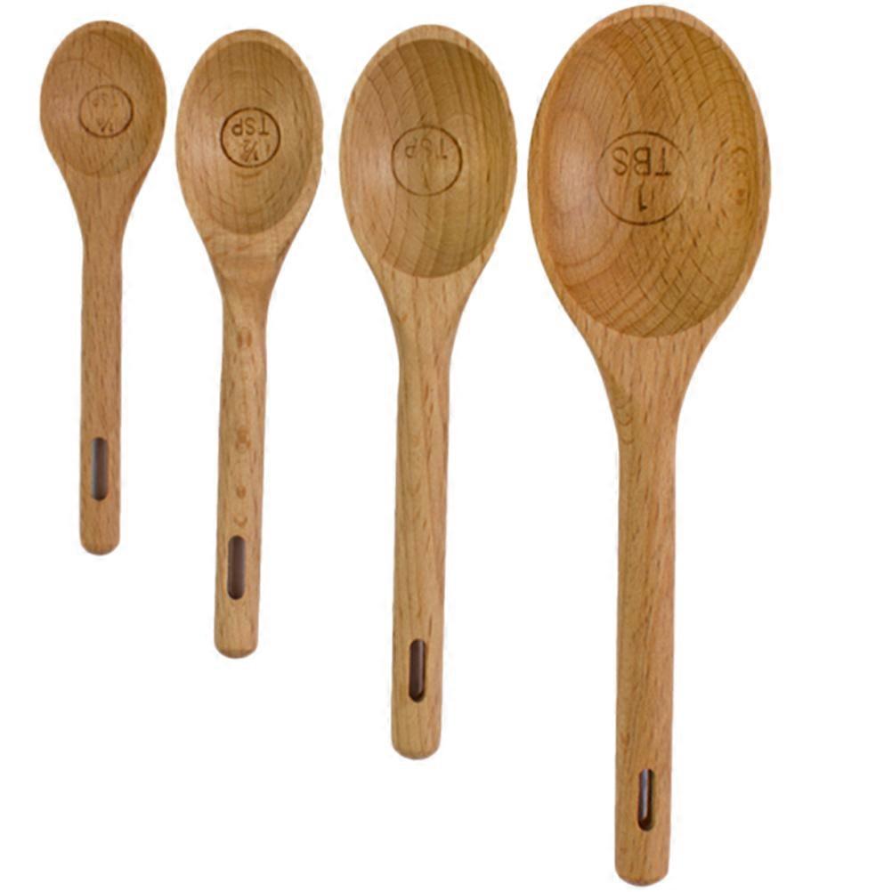 4-teiliges Bäckerei-werkzeugset: Messlöffel, Teelöffel, Messbecher Aus Buchenholz-15.2x4.2cm-coffee
